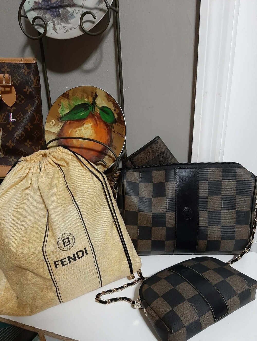 FENDI 1994 Vintage Retired & RARE Pequin Check Med Zip-top Tubular Crossbody Set